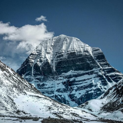 Snow-clad Shrikhand Mount Kailash under clear sky