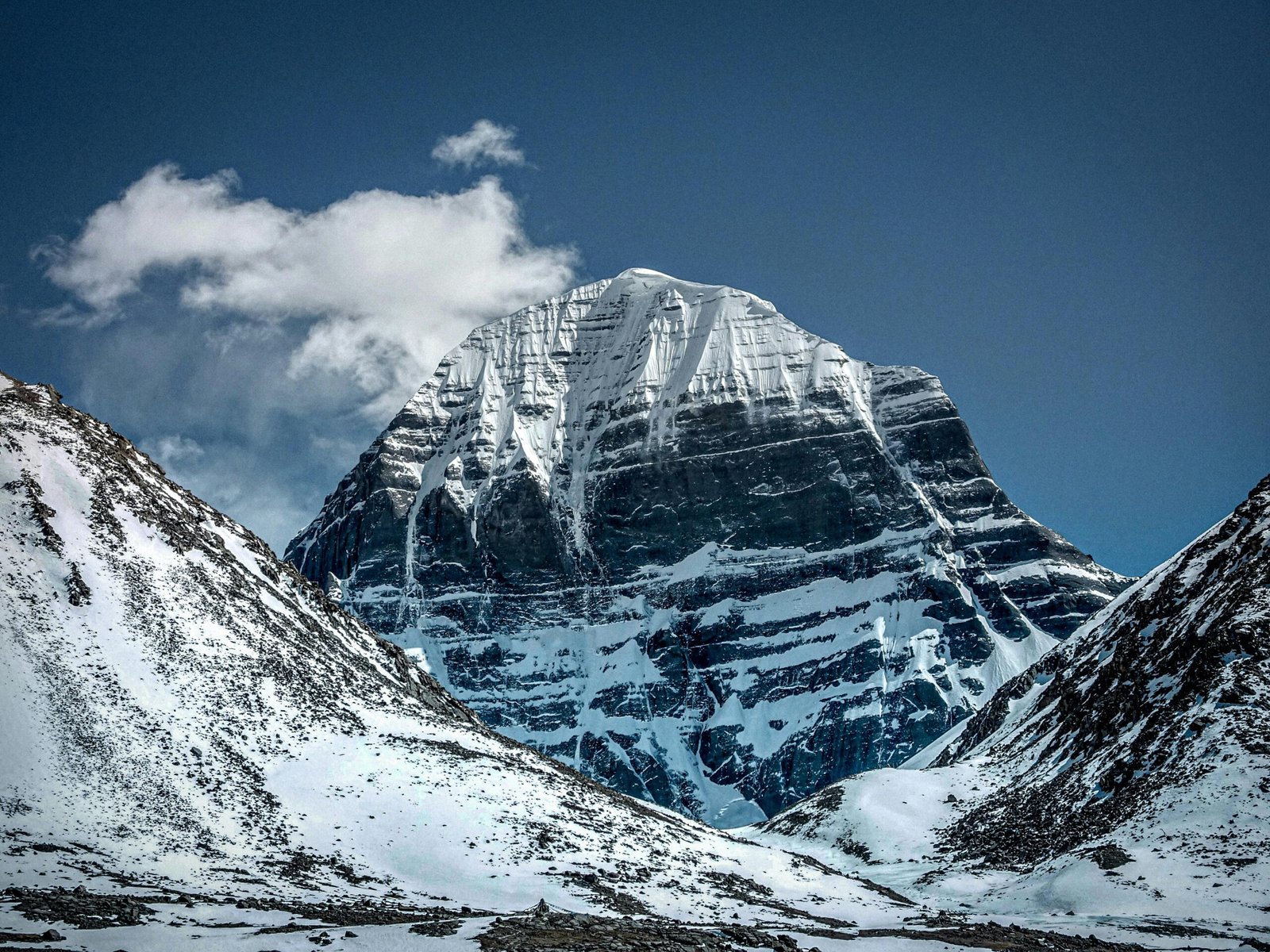 Snow-clad Shrikhand Mount Kailash under clear sky