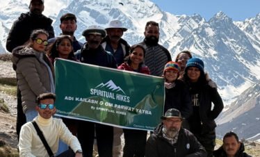 Spiritual hike group at Adi Kailash yatra